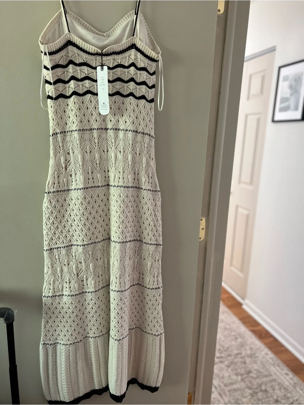 Olive & Oak White Crochet Maxi Dress with Black Trim - Picture 3 of 3